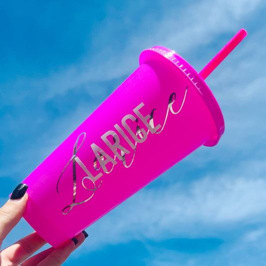 HOT PINK PERSONALISED COLD CUP